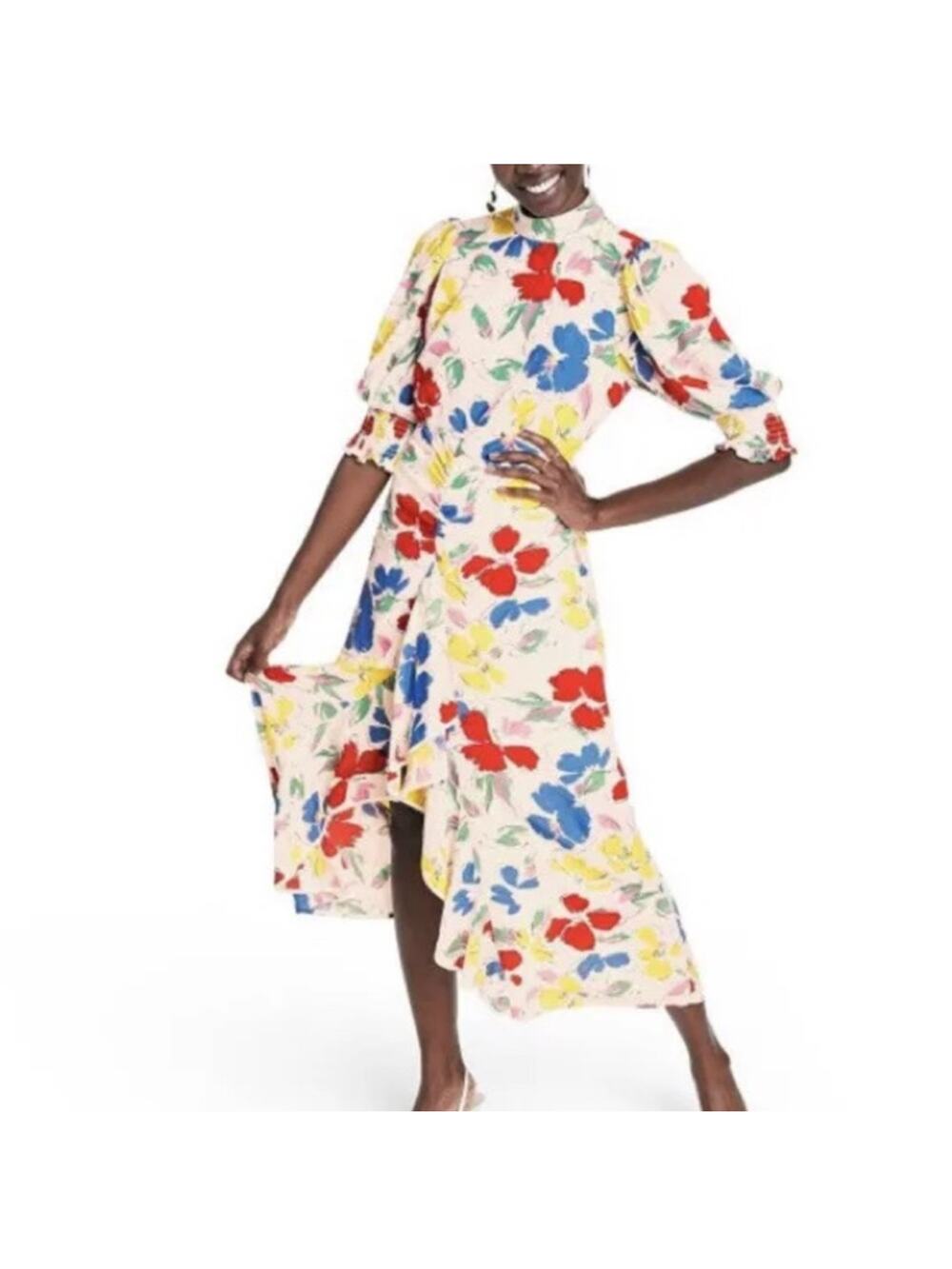 Rixo Dress Womens 4 Floral Multicolor Long Sleeve Maxi Ruffle Hem New Tag Rayon